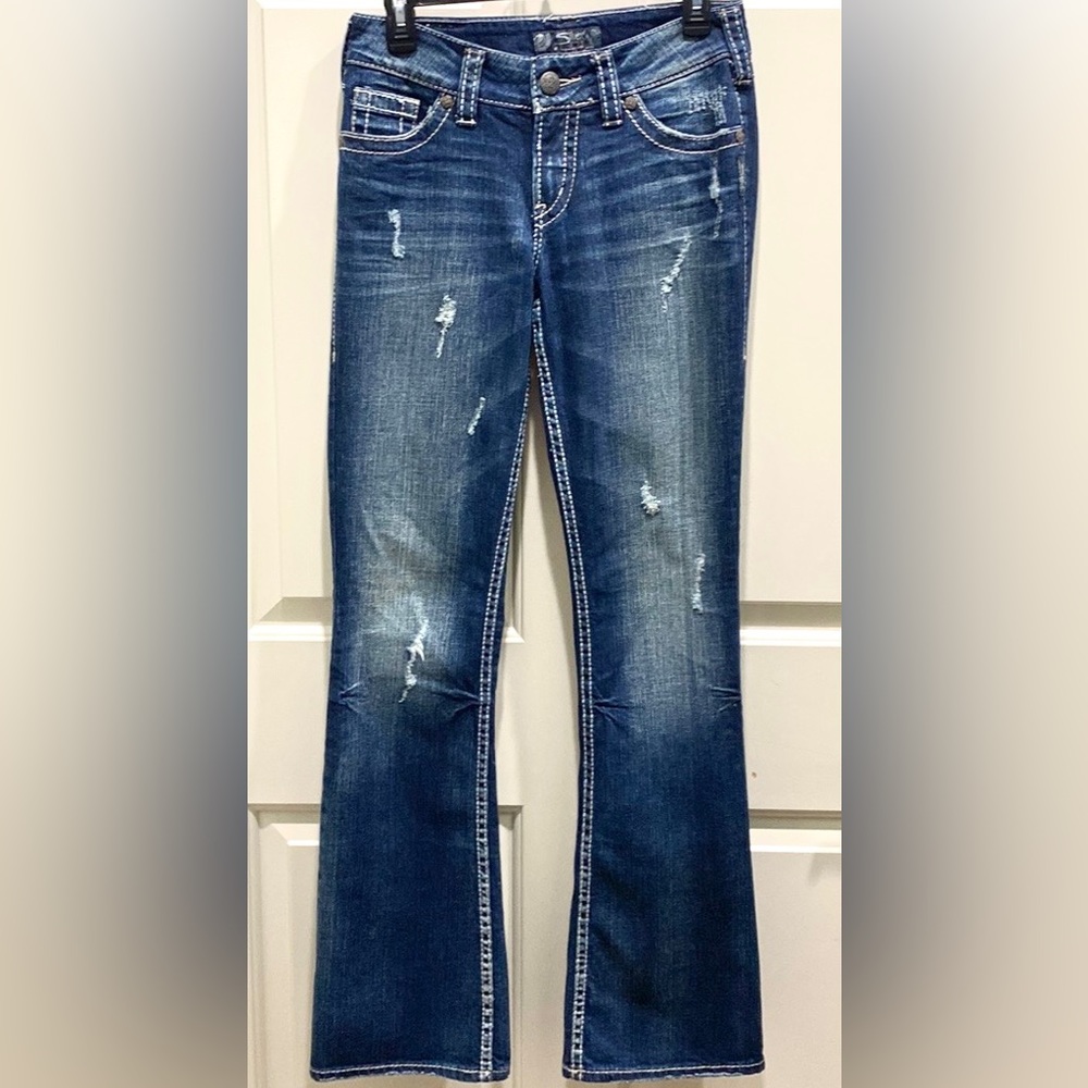Silver Suki Surplus Blue 26 Y2K Style Festival Clubwear Distressed Sequin Jeans